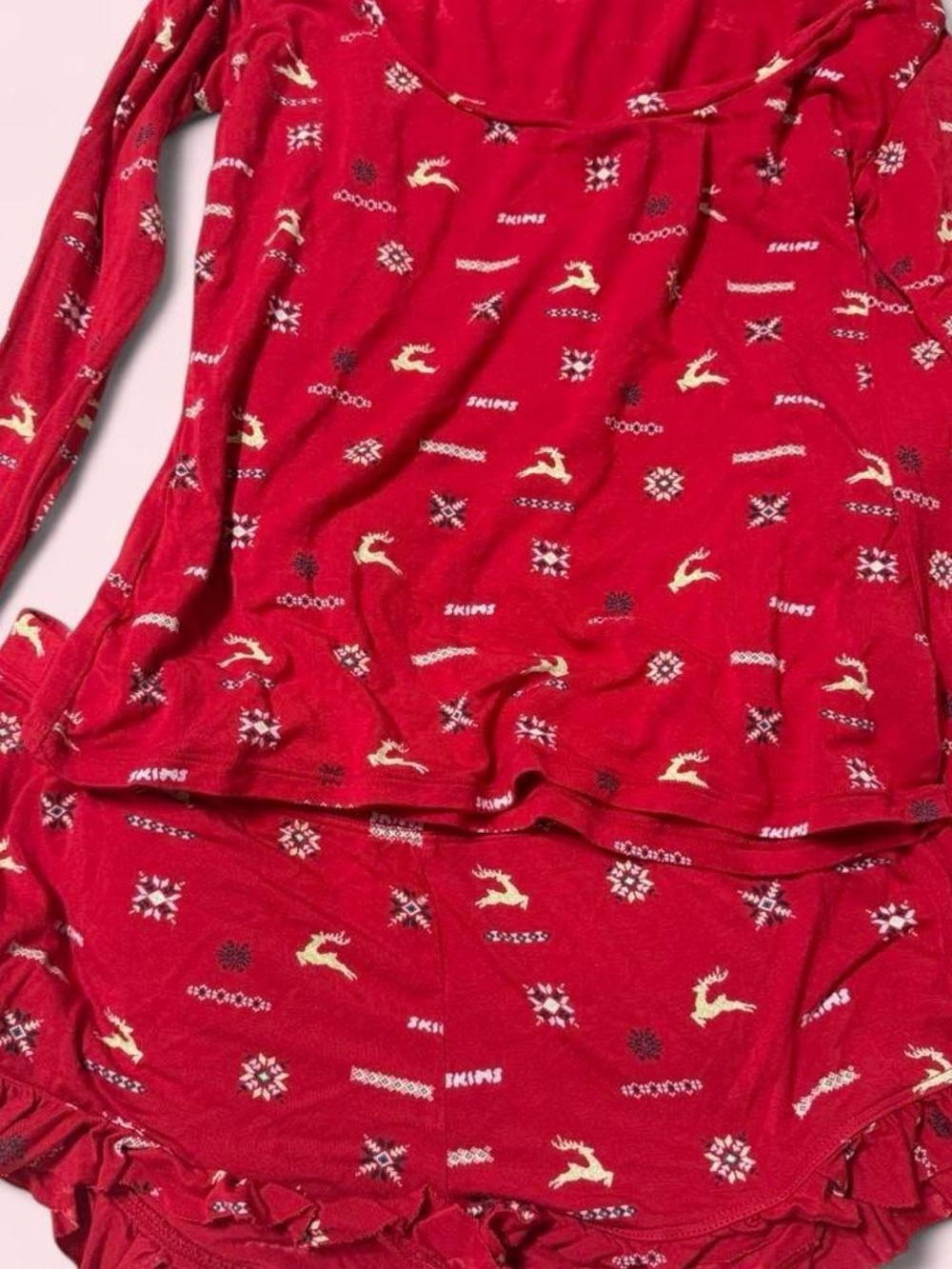 SKIMS Red Reindeer Print Pajama Set